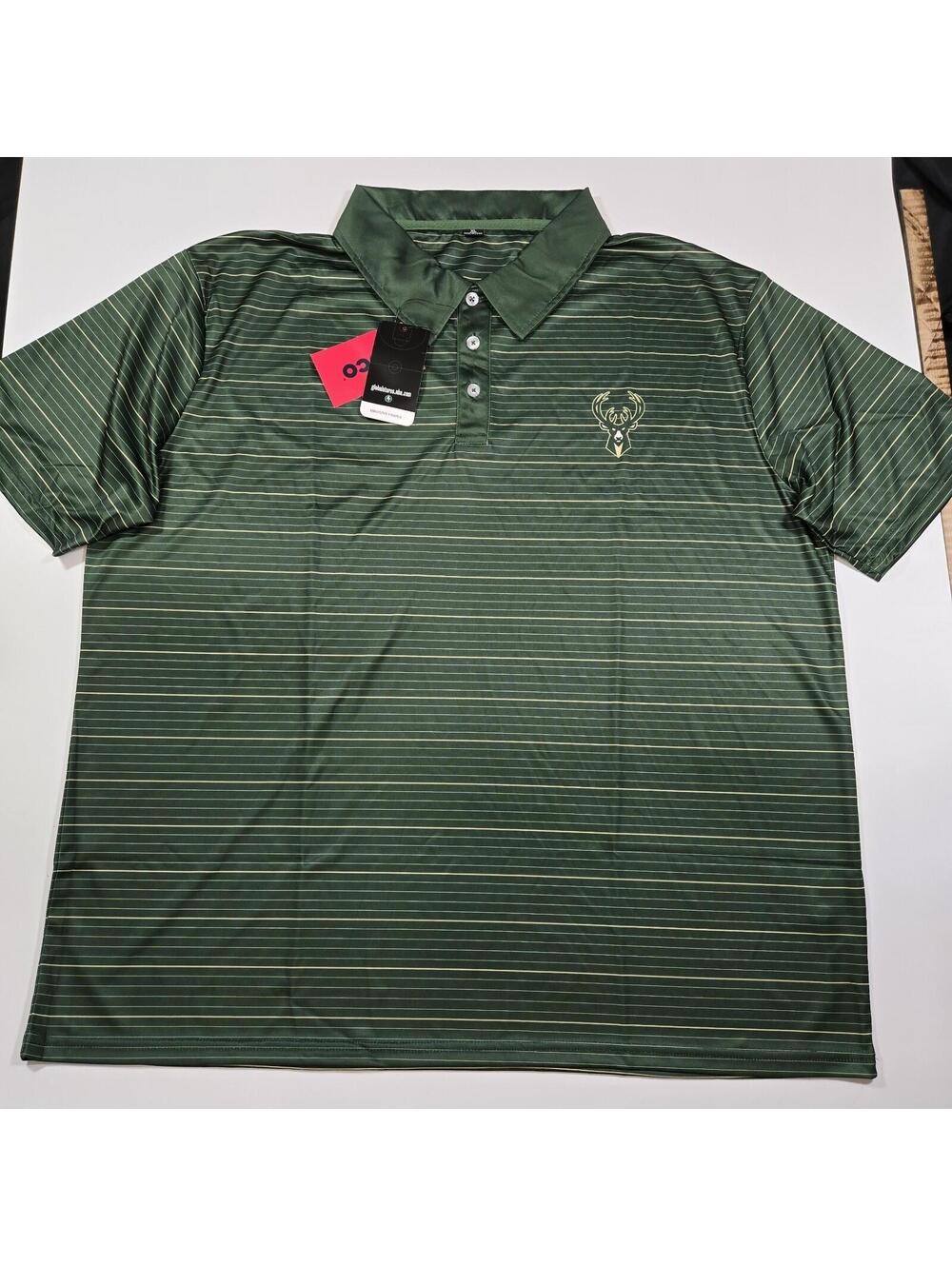 Milwaukee Bucks FOCO NBA Polo Shirt Mens XL Green Striped Team Basketball Nwt